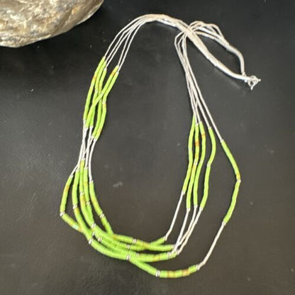 Navajo Green Gaspeite Heishi Bead Necklace | 5-Strand Stabilized Sterling Silver | 20" | 02941