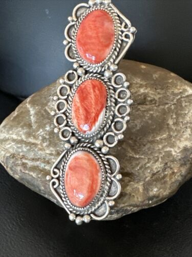 Navajo Red Spiny Oyster Cluster Ring | Authentic Native American Sterling Silver | Multi-Stone | Sz 8 | 16328