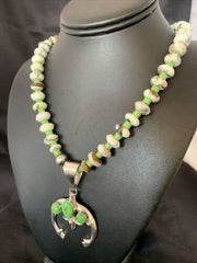 Navajo Green Turquoise Gaspeite Spiny Oyster Necklace Naja Pendant | Sterling Silver | 22" | 10523