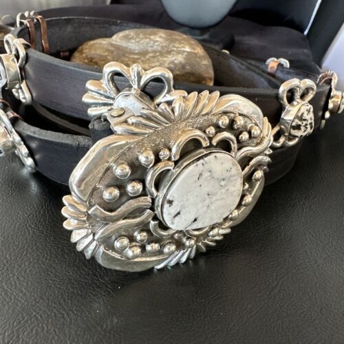 White Buffalo Turquoise Concha Belt | Navajo Sterling Silver | 50" Buckles | Authentic Native American Handmade | 15816
