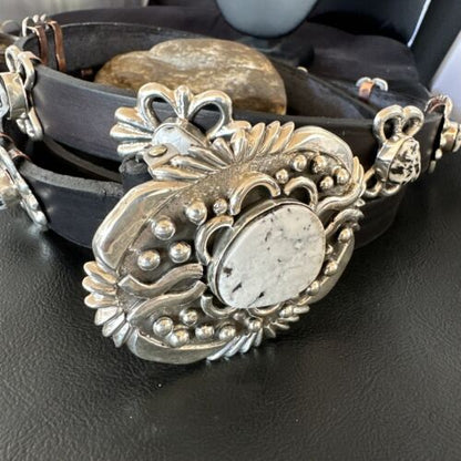 White Buffalo Turquoise Concha Belt | Navajo Sterling Silver | 50" Buckles | Authentic Native American Handmade | 15816