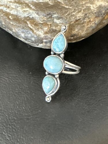 Navajo Women's Cluster Blue Larimar Multi-Stone Ring | Authentic Native American Sterling Silver | Sz 8.5 | 16164