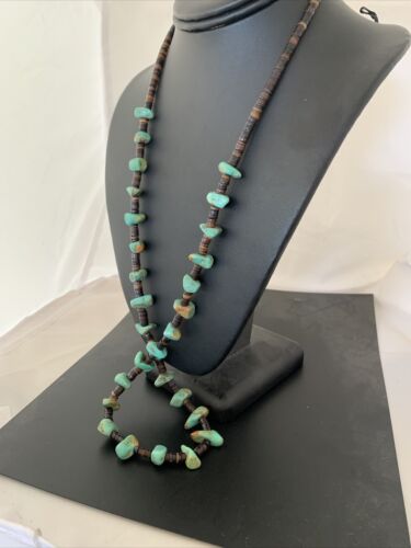 Native American Navajo Turquoise Shell Heishi Bead Necklace | Sterling Silver | 30" | 765