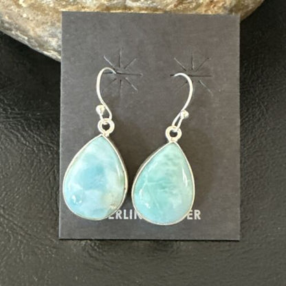 Navajo Blue Larimar Dangle Earrings | Sterling Silver | Authentic Native American Handmade | 17289
