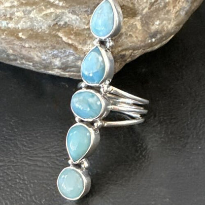 Navajo Blue Larimar Cluster Ring | Authentic Native American Sterling Silver | Multi-Stone | Sz 7.5 | 16152