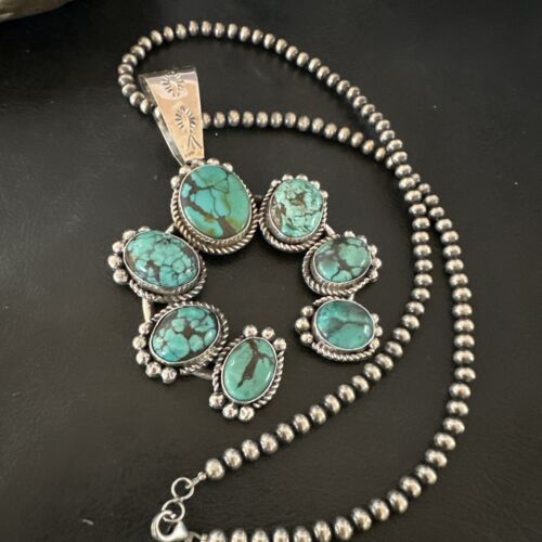 Navajo Spiderweb Turquoise Naja Pendant | Sterling Silver | Authentic Native American Handmade | 16807