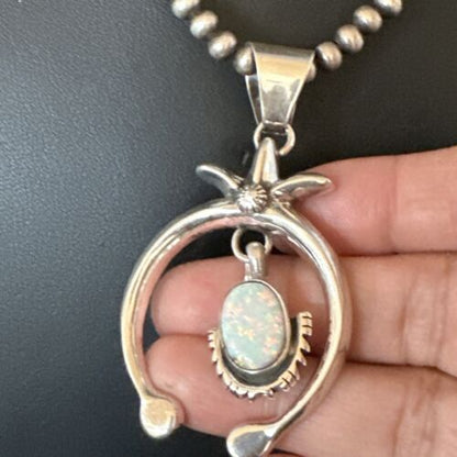 Navajo Opal Naja Pendant Necklace | Sterling Silver | 20" | Authentic Native American Handmade | 17661