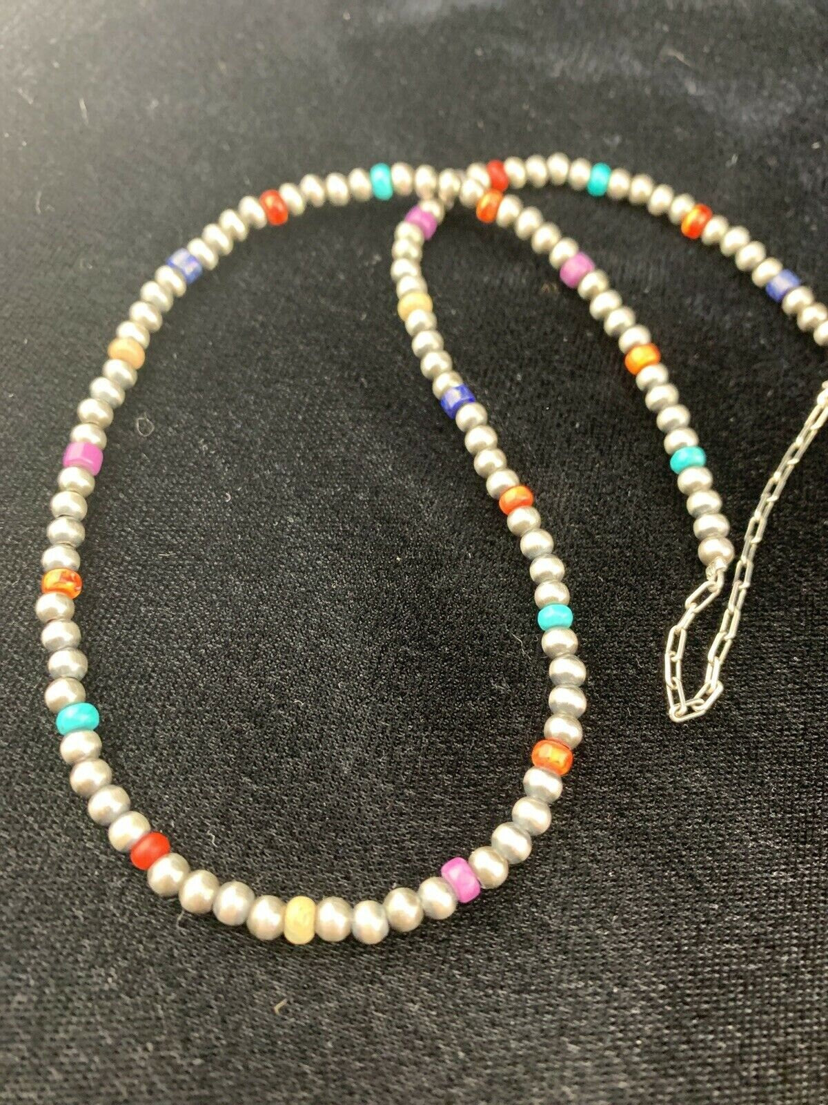 Native American Navajo Pearls Necklace | 4mm Sterling Silver Beads | 16" | Single Strand | 10870