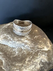 Men's Wedding Band | Wide Navajo Stamped 14K Gold Sterling Silver Ring | Sz 8.5 | 15460