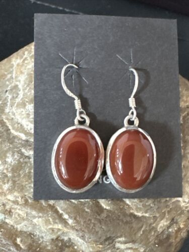 Navajo Burgundy Carnelian Dangle Earrings | Sterling Silver | Authentic Native American Handmade | 14927