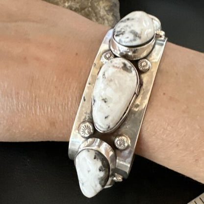 Men's Women's White Buffalo Turquoise Cuff Bracelet | Navajo Sterling Silver | Authentic Native American Handmade | 16966