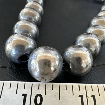 Navajo Pearls Necklace | XL Round 18mm Sterling Silver | 24" Single Strand | Authentic Native American Handmade | 17159