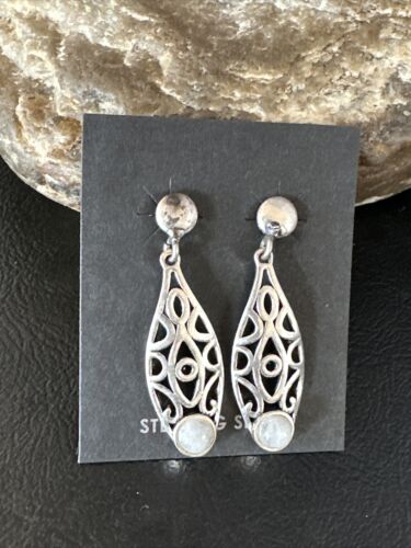 Navajo Pink Mother of Pearl Dangle Inlay Earrings | Sterling Silver | Authentic Native American Handmade | 15301