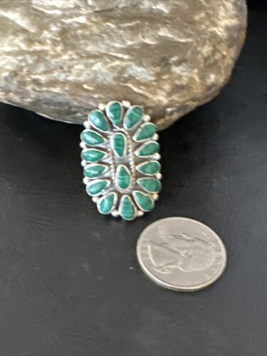 Navajo Green Malachite Cluster Ring | Authentic Native American Sterling Silver | Multi-Stone | Sz 7.5 | 14912