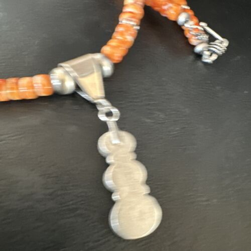 Navajo Orange Spiny Oyster Pendant with Pearls | Sterling Silver Necklace | Authentic Native American Handmade | 15255