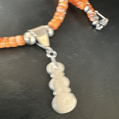 Navajo Orange Spiny Oyster Pendant with Pearls | Sterling Silver Necklace | Authentic Native American Handmade | 15255