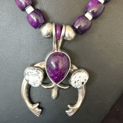 Navajo Purple Sugilite White Buffalo Naja Pendant | Sterling Silver | Authentic Native American Handmade | 15024