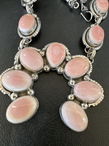 Navajo Pink Conch Squash Blossom Necklace with Naja Pendant | Authentic Native American Handmade | 15897