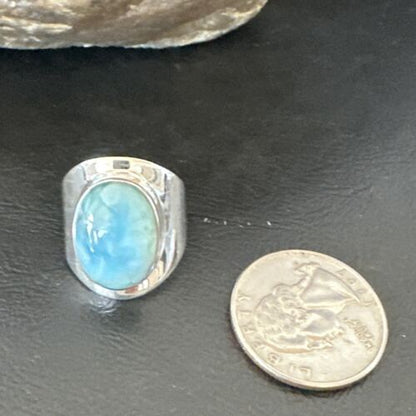 Navajo Blue Larimar Ring | Sterling Silver | Sz 8 | Authentic Native American Handmade | 16602