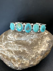 Women's Blue Turquoise 5-Stone Cuff Bracelet | Navajo Sterling Silver | Authentic Native American Jewelry | 16278