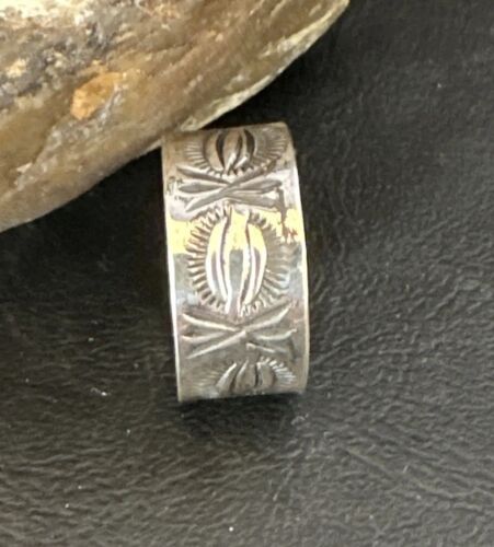 Men's Wide Band Navajo Stamped Ring | Sterling Silver | Sz 11.5 | Authentic Native American Handmade | 16770
