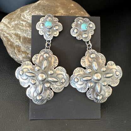 Navajo Stamped Sterling Silver Earrings Set | Handmade | 2.75" | Authentic Native American | 16342