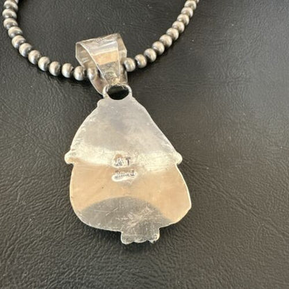 Men's Navajo Green Royston Turquoise Pendant Necklace | Sterling Silver | Authentic Native American Handmade | 17479