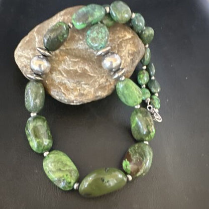 Navajo Green Turquoise Chunky Necklace | Sterling Silver | 23" | Authentic Native American Handmade | 15204