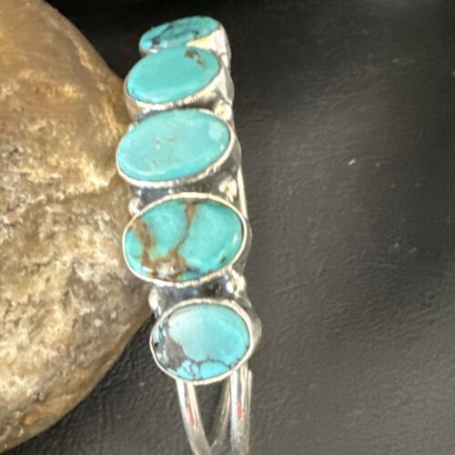 Navajo Blue Arizona Turquoise Cuff Bracelet | Sterling Silver | 5 Stone | Authentic Native American Handmade | 16277