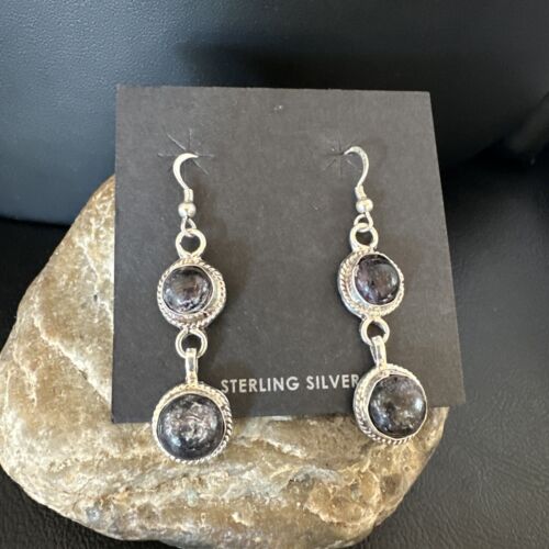 Navajo Purple Sugilite Dangle Earrings | Sterling Silver | 2" | Authentic Native American Handmade | 15695