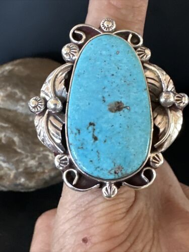 Men's Blue Kingman Turquoise Ring | Navajo Sterling Silver | Sz 10 | Authentic Native American Handmade | 15519
