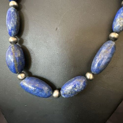 Navajo Blue Denim Lapis Chunky Necklace | Sterling Silver | 19" | Authentic Native American Handmade | 17486