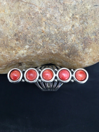 Navajo Red Spiny Oyster Cluster Ring | Authentic Native American Sterling Silver | Multi-Stone | Sz 8.75 | 02586