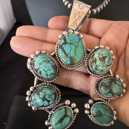 Navajo Spiderweb Turquoise Naja Pendant | Sterling Silver | Authentic Native American Handmade | 16807