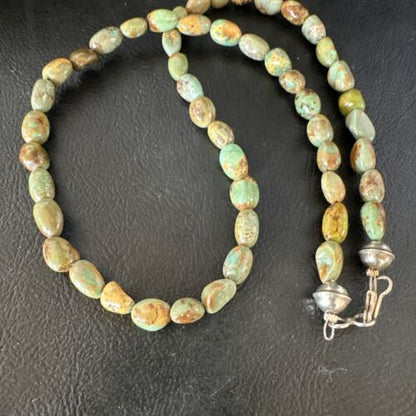 Navajo Green Royston Turquoise Bead Necklace | Sterling Silver Pearls | 18" | Authentic Native American | 15320 - Masha USA