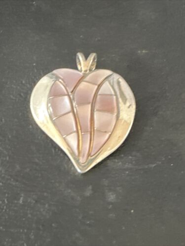 Navajo Pink Mother of Pearl Heart Pendant Necklace | Sterling Silver | Authentic Native American Handmade | 15193