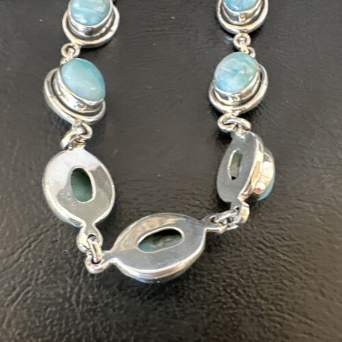 Navajo Blue Larimar Bracelet | Sterling Silver Link | 8" | Authentic Native American Handmade | 16076