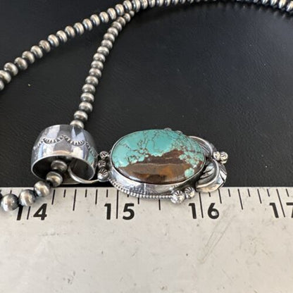 Men's Blue #8 Turquoise Pendant Necklace | Navajo Sterling Silver | Authentic Native American Handmade | 14975