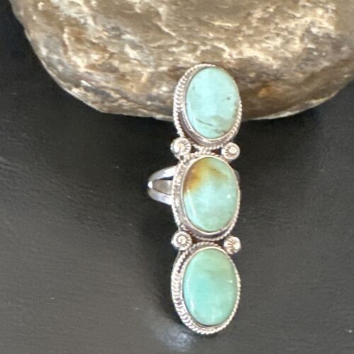 Navajo Blue Dry Creek Turquoise Multi-Stone Ring | Authentic Native American Sterling Silver | Sz 10 | 16732