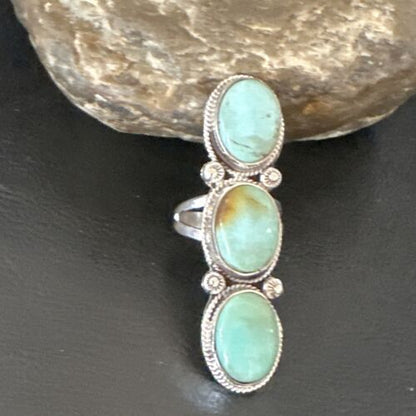 Navajo Blue Dry Creek Turquoise Multi-Stone Ring | Authentic Native American Sterling Silver | Sz 10 | 16732