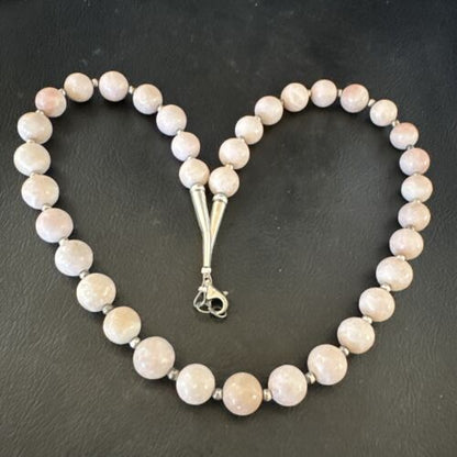 Navajo Pink Conch 10mm Bead Necklace | Sterling Silver | 18" | Authentic Native American Handmade | 17545