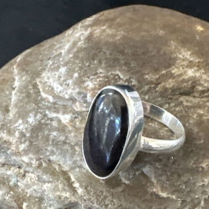 Navajo Black Onyx Ring | Sterling Silver | Sz 8 | Authentic Native American Handmade | 15540