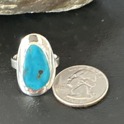 Navajo Blue Kingman Turquoise Ring | Sterling Silver | Sz 8 | Authentic Native American Handmade | 16589