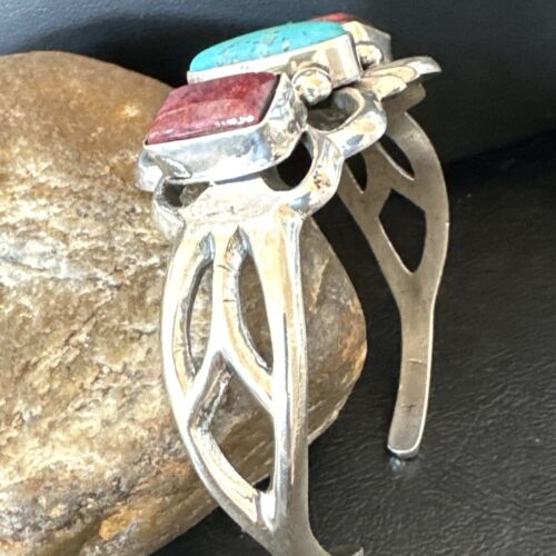 Navajo Kingman Turquoise Spiny Cuff Bracelet | Sterling Silver Tufa Cast | Authentic Native American Handmade | 16407