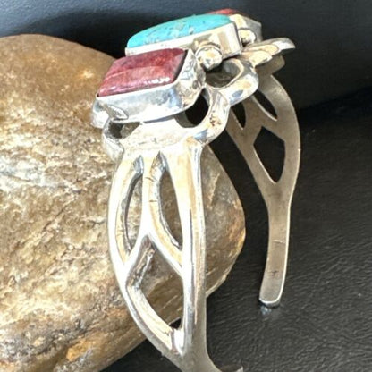 Navajo Kingman Turquoise Spiny Cuff Bracelet | Sterling Silver Tufa Cast | Authentic Native American Handmade | 16407