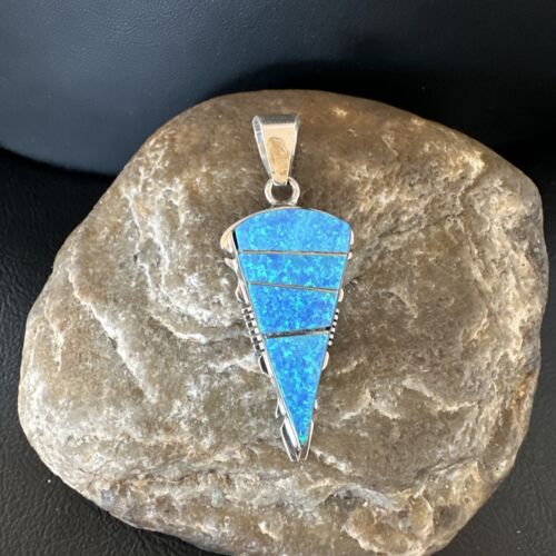 Arrowhead Blue Opal Inlay Pendant Necklace | Navajo Sterling Silver | Authentic Native American Jewelry | 15676