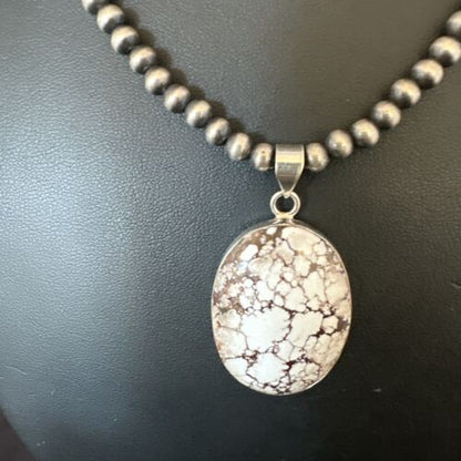 Wild Horse Turquoise Pendant Necklace | Navajo Pearls | Sterling Silver | Authentic Native American Handmade | 15720