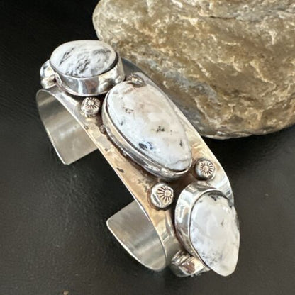 Men's Women's White Buffalo Turquoise Cuff Bracelet | Navajo Sterling Silver | Authentic Native American Handmade | 16966