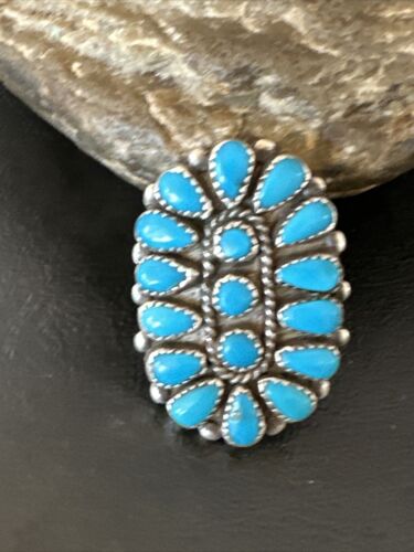 Navajo Blue Turquoise Cluster Ring | Authentic Native American Sterling Silver | Multi-Stone | Sz 10 | 16327