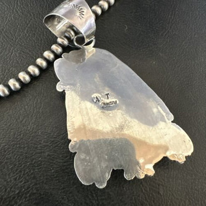 Men's Navajo Green Turquoise Pendant Necklace | Sterling Silver | Authentic Native American Handmade | 17531